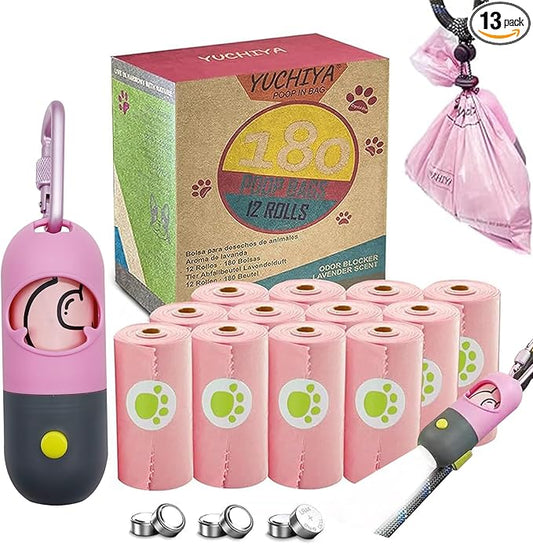 Dog Poop Bags Holder with LED Flashlight|Pet Waste Bags Dispenser by YUCHIYA