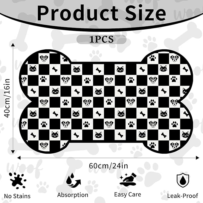 Pet Dog Cat Food Mat, Absorbent Bone Shaped Dog Bowl Mats - Image 3