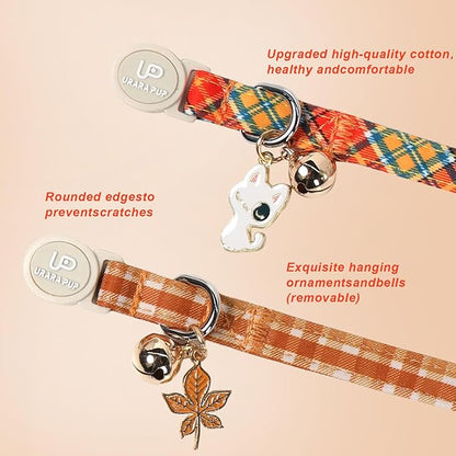 Cat Collar-2Pack Autumn Orange Plaid Kitten Collars-Halloween Plaid Breakaway - Image 4
