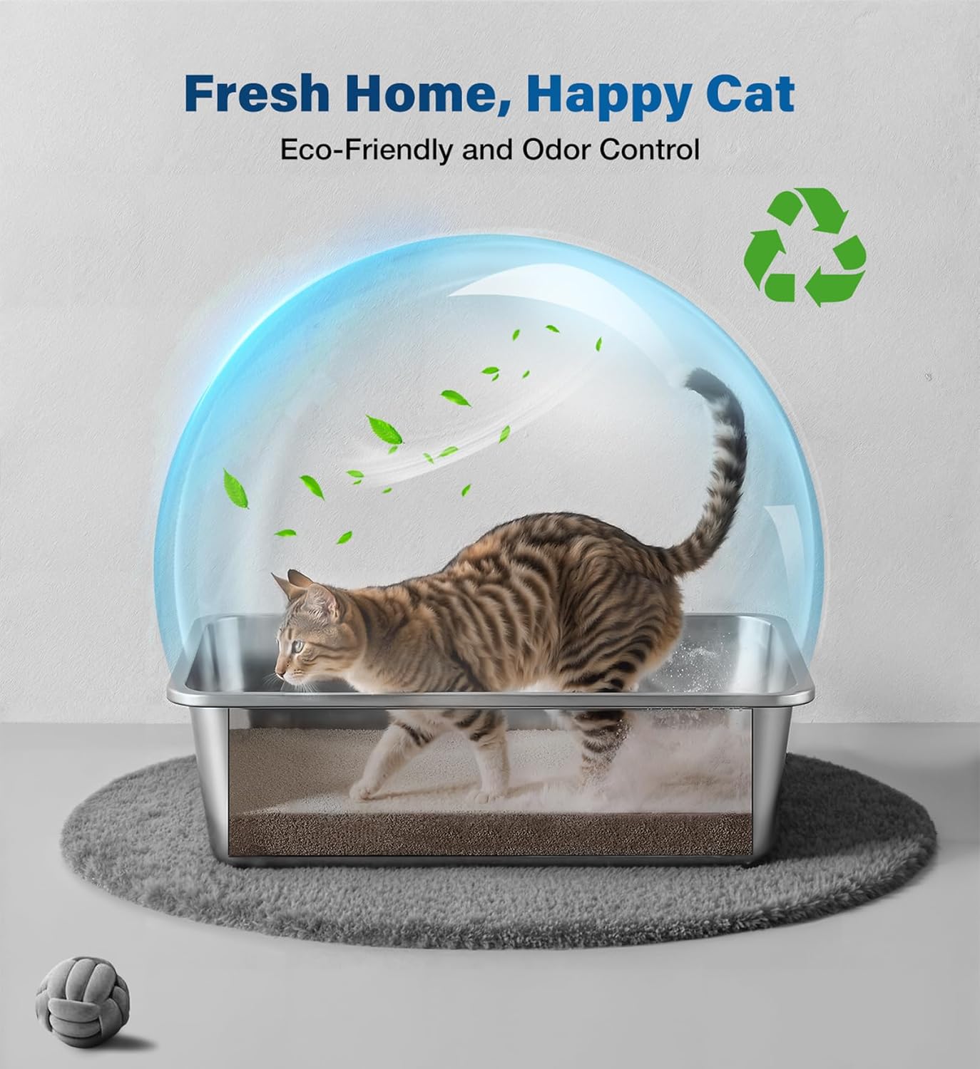 Stainless Steel Litter Box, Large Metal Cat Litter Box with High Sided for Big and Small Cats, Non-Stick, Easy to Clean, Odor-Free, 17.5" L×13.6" W×5.9" H, Leaf Green