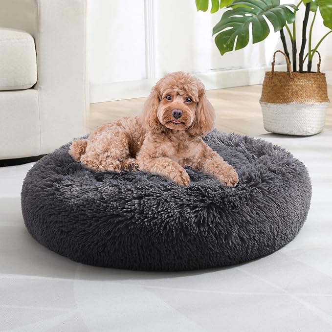 JOLLYVOGUE Dog Bed, Calming Anti-Anxiety Large Dog Bed, Fluffy Donut Cushion by JOLLYVOGUE