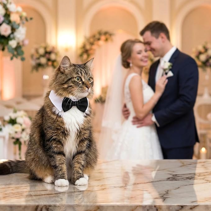 2PCS Dog Cat Tuxedo Collar, Cat Wedding Bowtie, Adjustable Formal Pet Necktie - Image 4