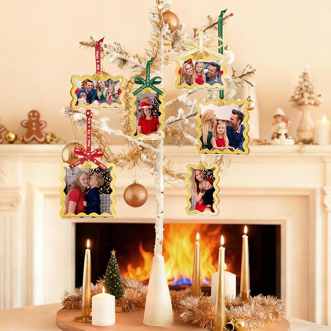 UNIQOOO 6Pcs Gold Wave Christmas Acrylic Picture Frame Ornaments, 3 Sizes - Image 6