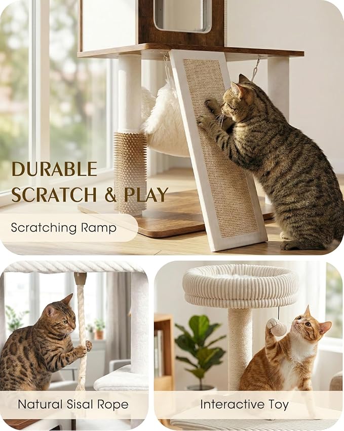 61" Modern Cat Tree Tower for Indoor Cats, Luxury Climbing Tower - Image 4