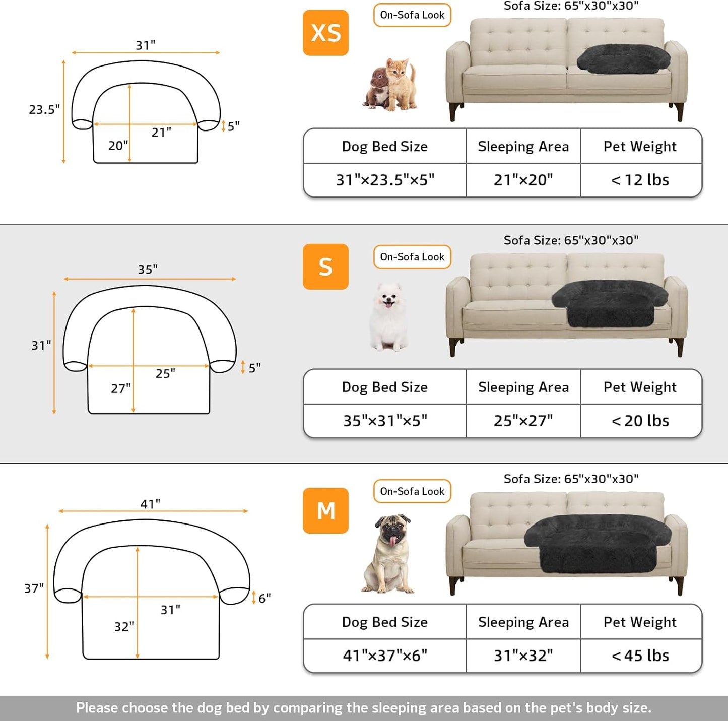 Calming Dog Bed Fluffy Plush Dog Mat for Furniture Protector with Removable Washable Cover for Large Medium Small Dogs and Cats (Small(35x31x5), Dark Grey)