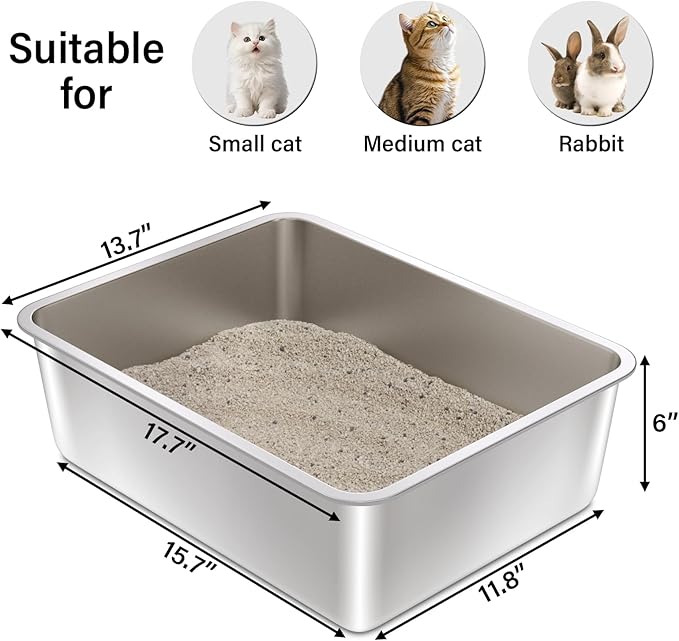 Stainless Steel Cat Litter Box 2Pack, Medium Metal Cat Litter Box, Steel - Image 2
