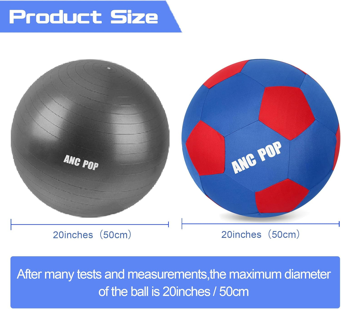 Herding Ball for Dogs & Horses - 20" Ball with Hand Pump - Blue & Red