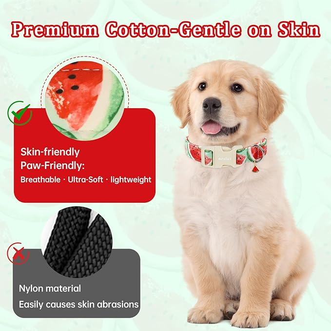Summer Dog Collar with Watermelon, Adjustable Cotton Puppy Collars - Image 3