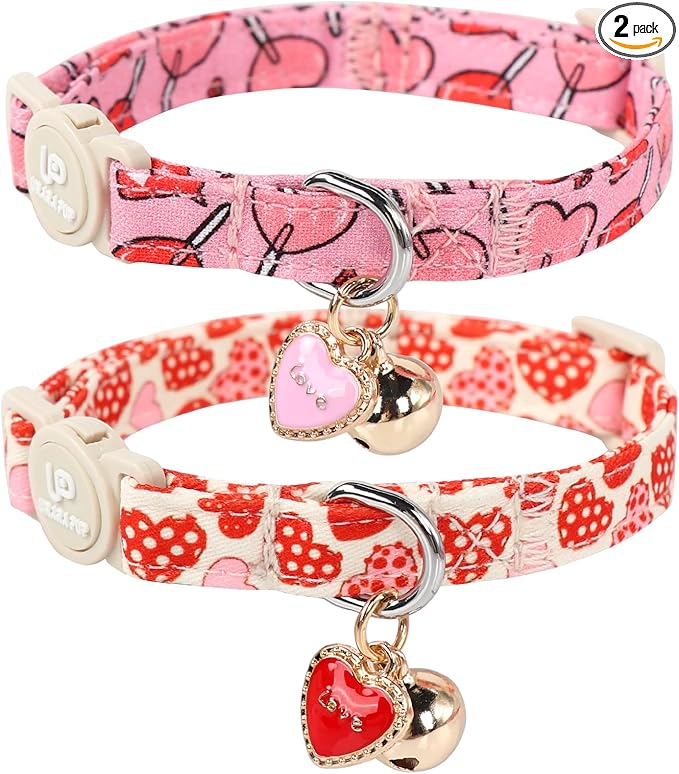 Cat Collar, Sweet Heart Kitten Collars Pink Hearts by UPURARAPUP