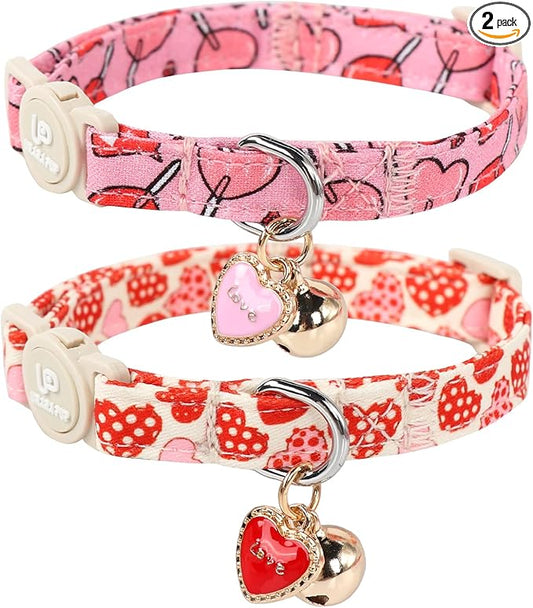 Cat Collar, Sweet Heart Kitten Collars Pink Hearts by UPURARAPUP