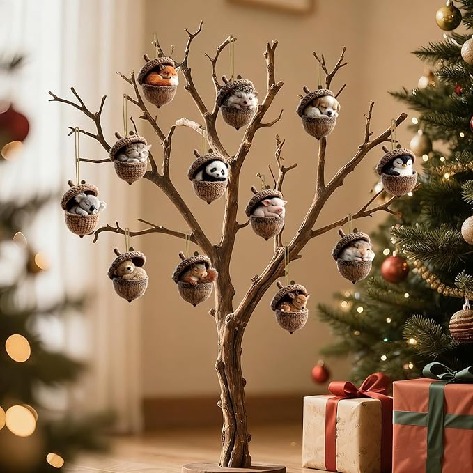 12 Pcs Pine Cone Animal Hanging Ornaments Christmas Tree Decor 2D Acrylic - Image 2