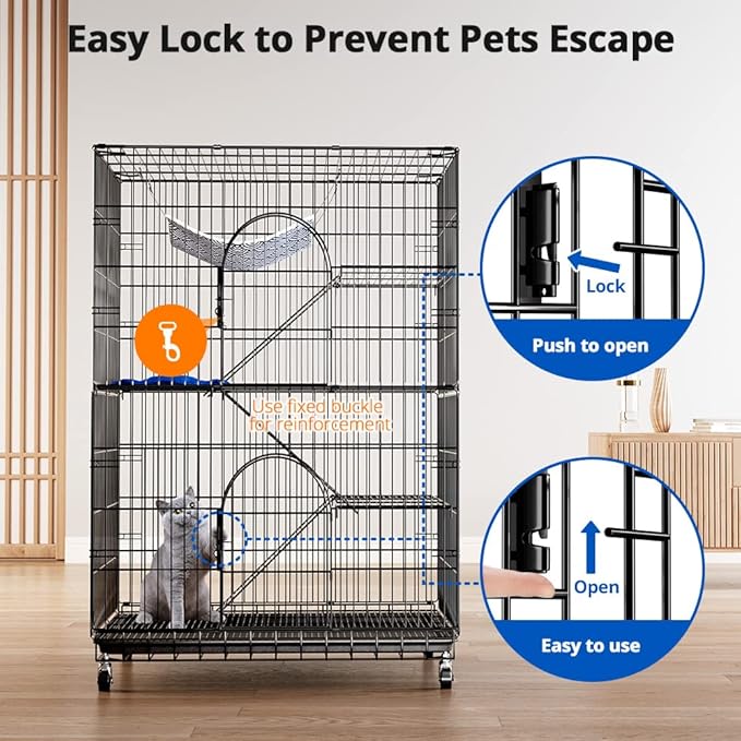 PawGiant 4-Tier Large Cat Cage Playpen, 51-inch Indoor/Outdoor Enclosure - Image 2