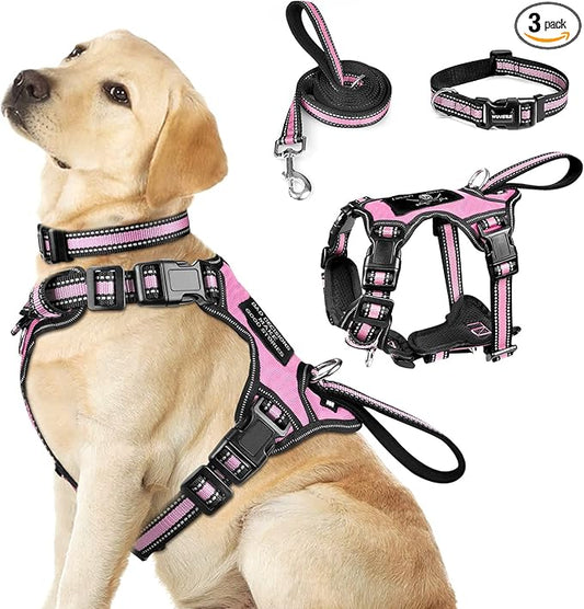 WINSEE Pet Harness Collar and Leash Set, All-in-one Reflective Dog Harness No by WINSEE
