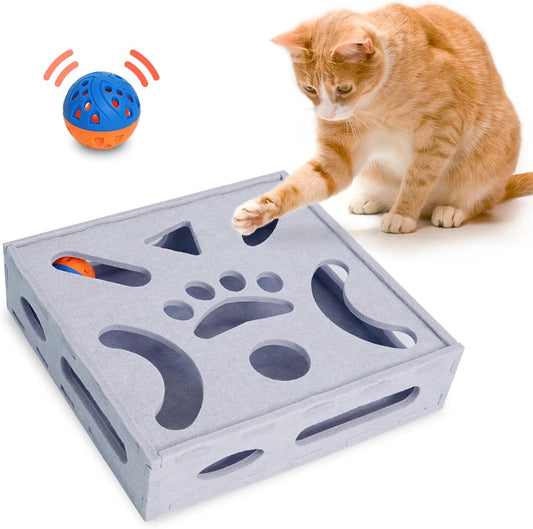 PETKARAY Felt Cat Puzzle Toy, Interactive Cat Toys for Indoor Cats, Interactive Maze for Kitten Felt Puzzle Box with Ball, Grey
