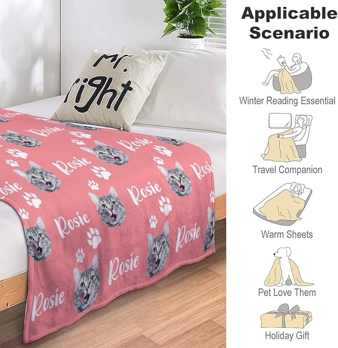 Personalized Cat Face & Name Blanket - Image 4