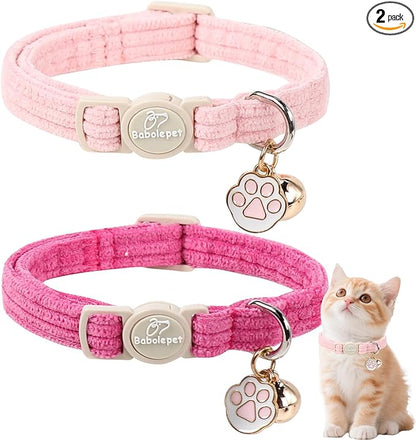 2 Pack Corduroy Cat Collars by Babolepet