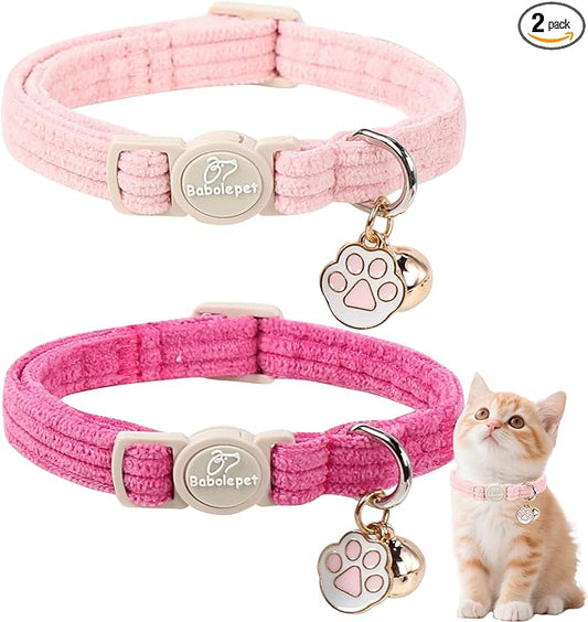 2 Pack Corduroy Cat Collars by Babolepet