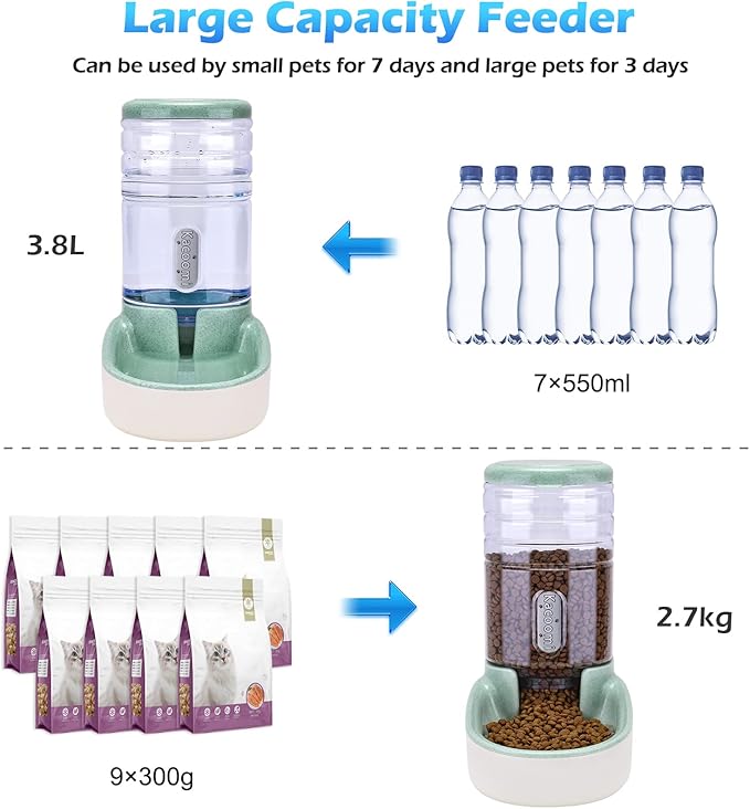 Kacoomi Automatic Dog Cat Feeder and Water Dispenser Gravity Food Feeder and - Image 2