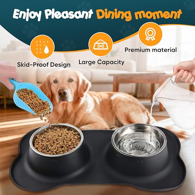 Double Dog Food Bowls Stainless Steel & Water Dish - Image 2