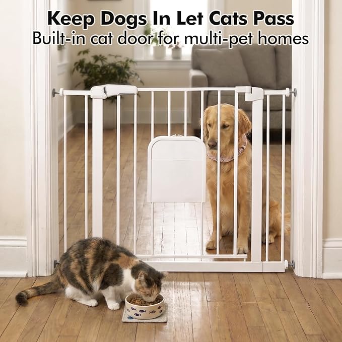 Metal Pet Gate with Cat Door, Adjustable Dog Gate - Image 2