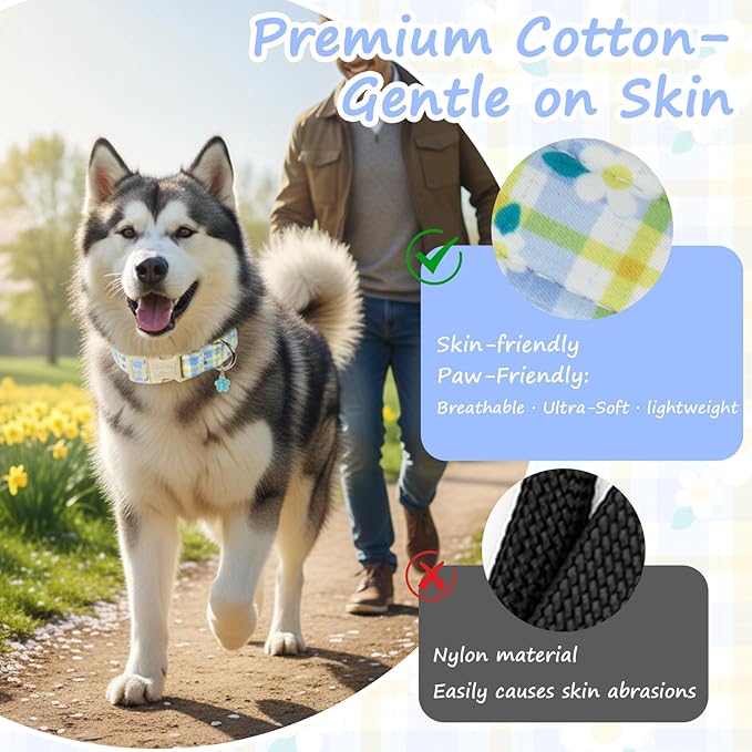 Dog Collar with Blue Checkered & Floral Patterns, Spring Summer Collection Dog - Image 4