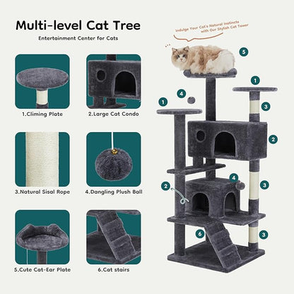 DUMOS 54-inch Indoor Cat Tree Tower –Multi-Level Pet House - Image 3