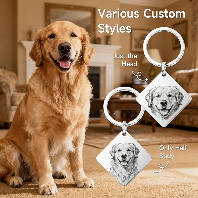 Custom Dog or Cat Portrait Keychain, Personalized Photo Engraved Keychains - Image 4