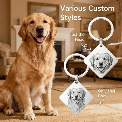Custom Dog or Cat Portrait Keychain, Personalized Photo Engraved Keychains - Image 4
