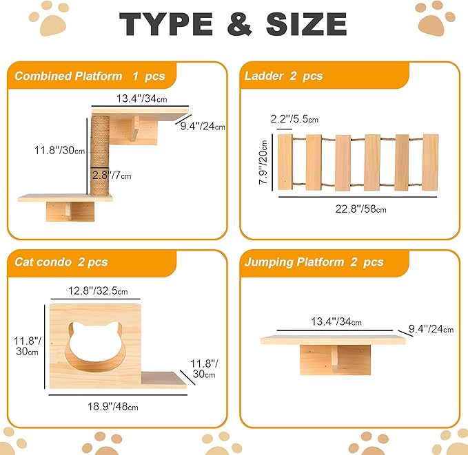 PETKABOO Cat Wall Shelves and Perches, Pine Wooden Cat Wall Furniture Climbing - Image 5