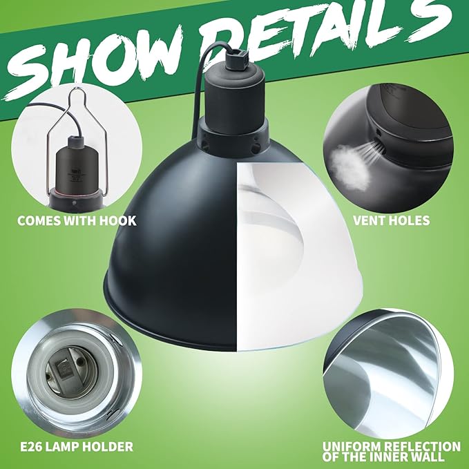 LUCKY HERP Aluminum 8.1inch Dome Reptile Light Fixture, Reptile Heat Lamp - Image 3