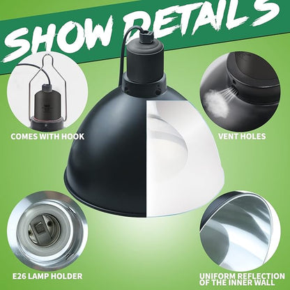 LUCKY HERP Aluminum 8.1inch Dome Reptile Light Fixture, Reptile Heat Lamp - Image 3