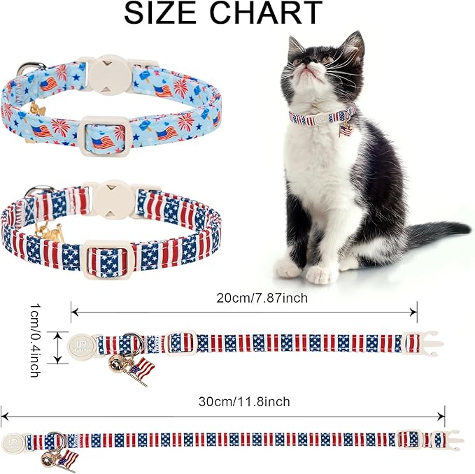 4th 0f July Cat Collar, Summer Baseball Blue Cat Collar - Image 4