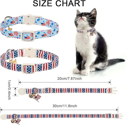 4th 0f July Cat Collar, Summer Baseball Blue Cat Collar - Image 4