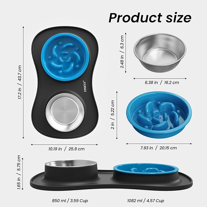 YINEYA 3 in 1 Slow Feeder Dog Bowls & Stainless Steel Food and Water Bowl - Image 4