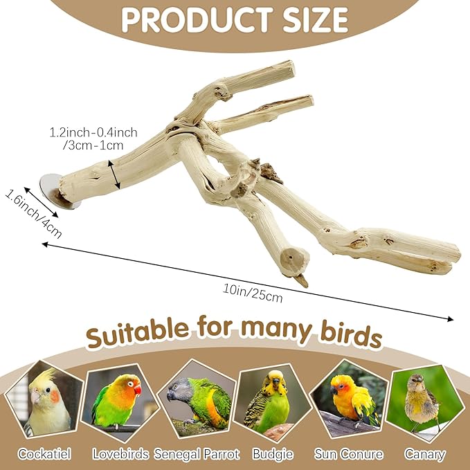kathson Bird Perch Stand 10"-12" Nature Wood Stand Toy Parrot Cage Branch Paw - Image 2