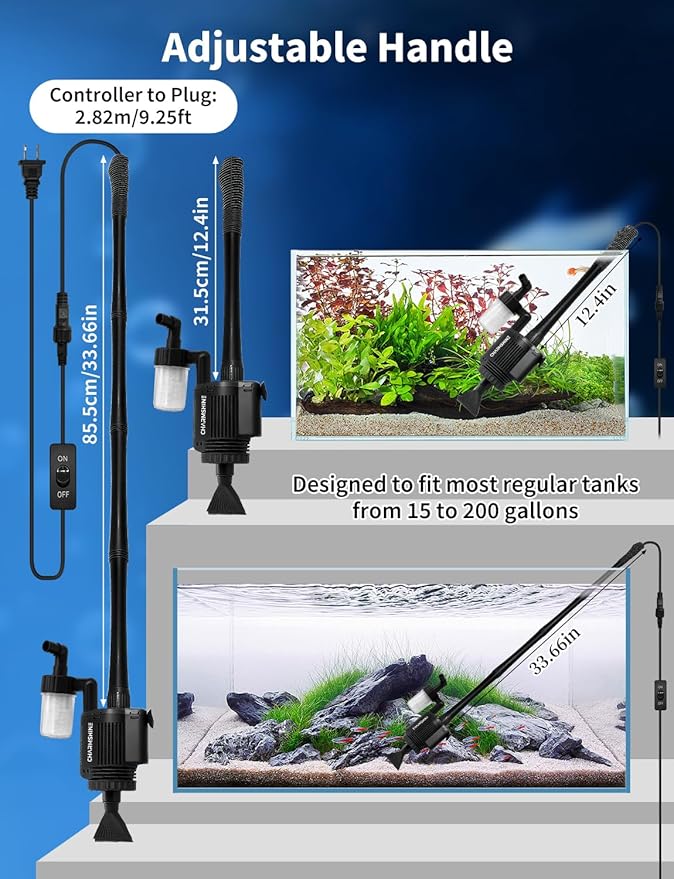 Gravel Vacuum for Aquarium, 6 in 1 Fish Tank Cleaner Tool Kit Electric Vacuum - Image 8