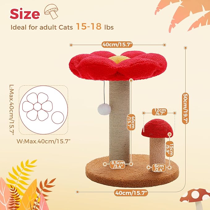 PETEPELA Cat Scratching Post, Mushroom Cat Scratcher Cute Cat Tree Tower - Image 4