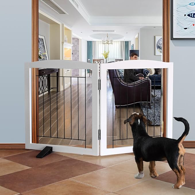 ZJSF Freestanding Dog Fence Indoor, Foldable Dog Gate by ZJSF