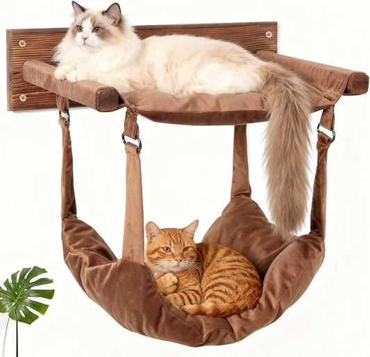 JSPYFITS Wooden Cat Wall Hammock, 18.9 x 12.6 Inch Double Layer Cat Furniture by JSPYFITS