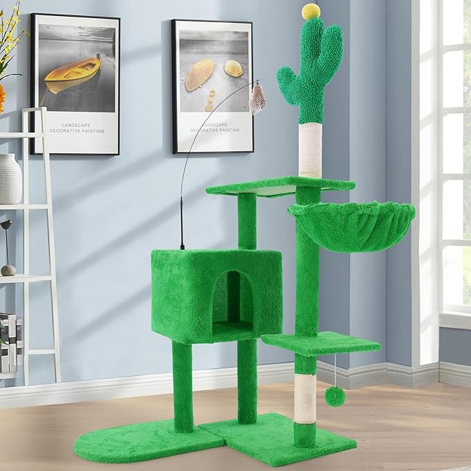 Cat Tree Tower with Metal Frame Hammock, Cat Towers with Scratching Post by Yungaspy