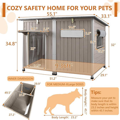 Ketive 55"L Dog House Outdoor Large Breed Extra XL Wooden Dog House - Image 2