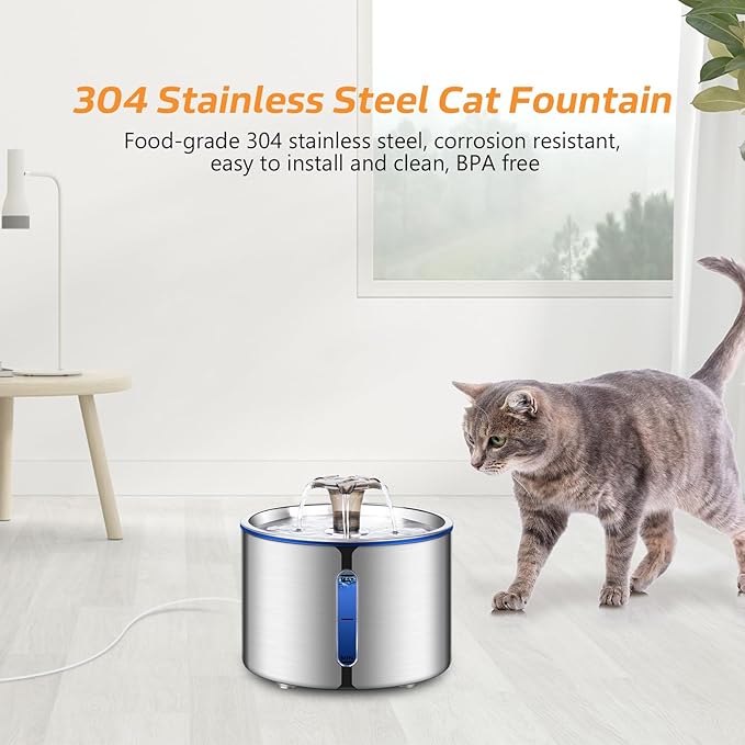 BOORCA Cat Water Fountain, 84oz/2.5L Stainless Steel Pet Water Fountain - Image 2