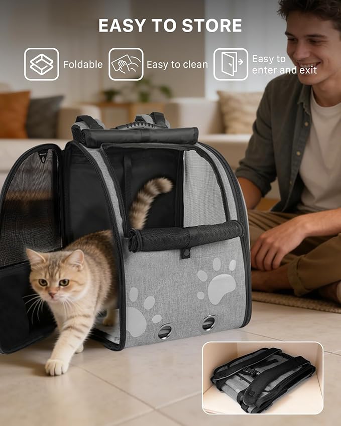 Cat Backpack Carrier with Comfort Handle, Ventilated Cat Backpack with - Image 7