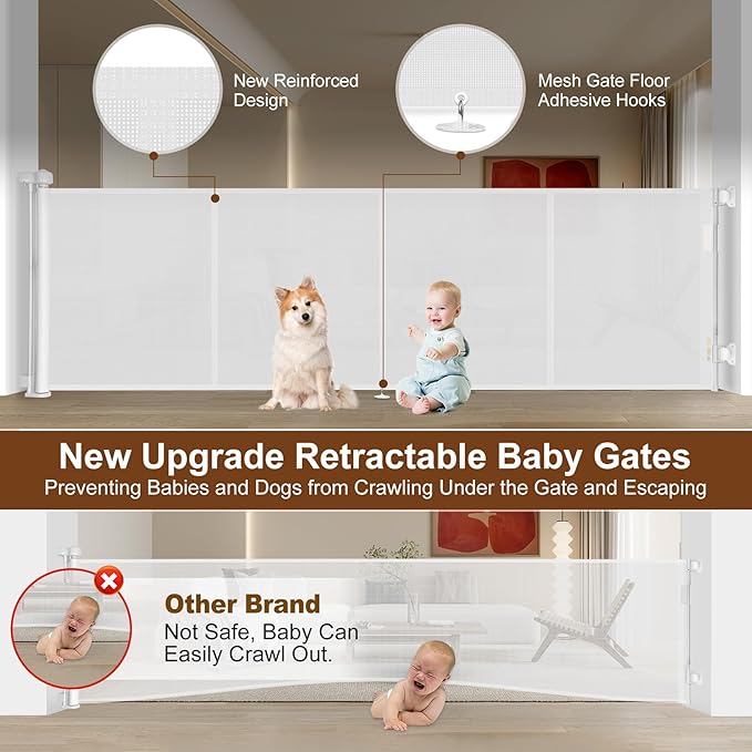 Miumoon 200 inch Retractable Baby Gates 37 inch Tall, Retractable Gate - Image 2