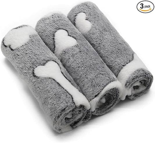 1 Pack 3 Puppy Blankets Super Soft Warm Sleep Mat Grey Cute Print Blanket by SORKUT