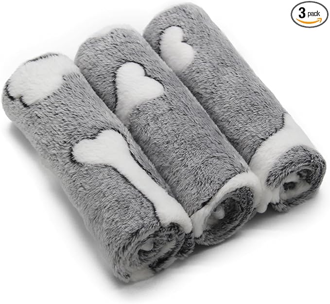 1 Pack 3 Puppy Blankets Super Soft Warm Sleep Mat Grey Cute Print Blanket by SORKUT