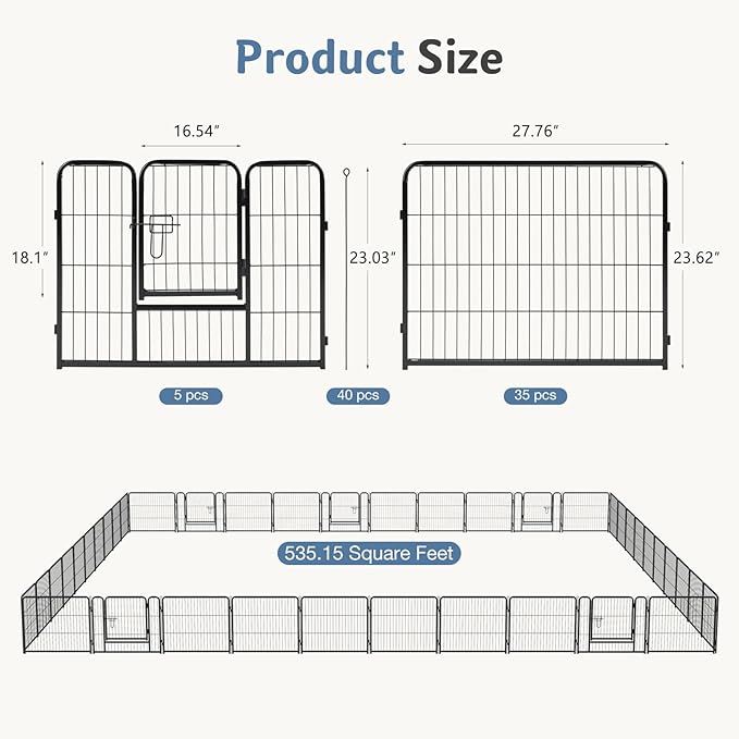 DUMOS Dog Playpen Indoor, Metal 24 Inch 40 Panels Foldable Pet Fence - Image 5