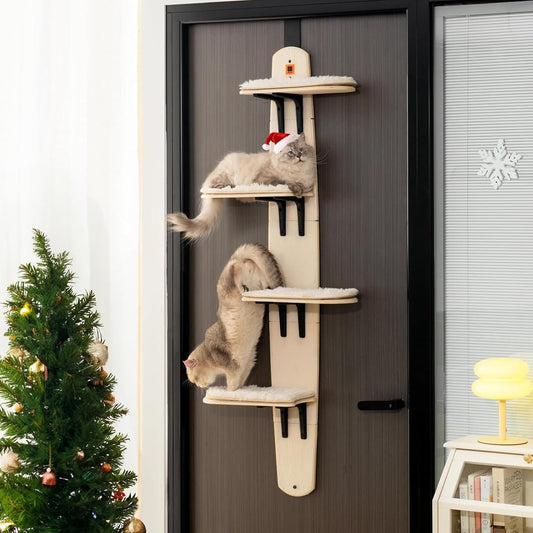 Door Hanging Cat Shelf, Multi Level Door Hanging Cat, Cat Tree Door Hanger Mounted Cat Shelves Cat Ladder, 4-Levels Over Door Cat Climber for Indoor Cats