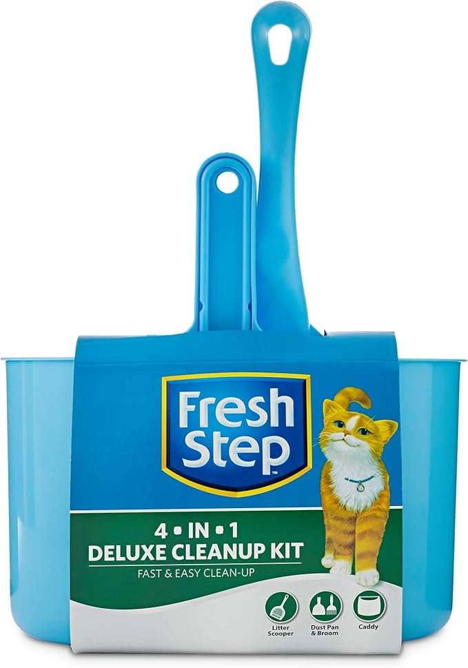Fresh Step 4-in-1 Deluxe Litter Cleanup Kit Scoop Broom Dust Pan Hanging Caddy - Image 2