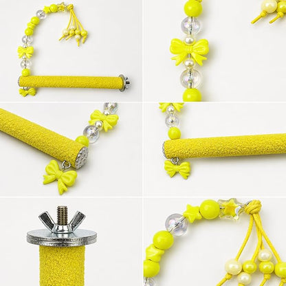 Bird Parrot Perch with Beads and Bow Chew Toy, Cage Platform Toy and Exercise - Image 6